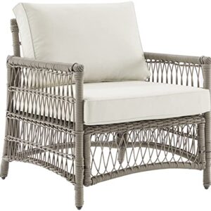 Crosley Furniture Thatcher Wicker Outdoor Chair for Porch, Deck, Backyard, Driftwood with Creme Cushions