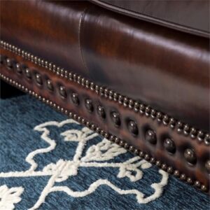 BOWERY HILL Traditional Leather Sofa with Nailheads in Brown