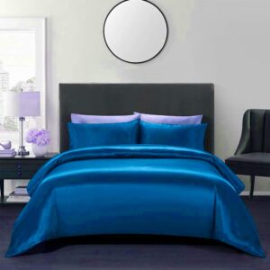 Satin Duvet Cover Set Full 82 x 86 Inches 3 Piece ( Duvet Cover + 2 Pillowcases ) Duvet Cover Full Size Turquoise Stain-Resistant Satin Comforter Cover Zipper Closure