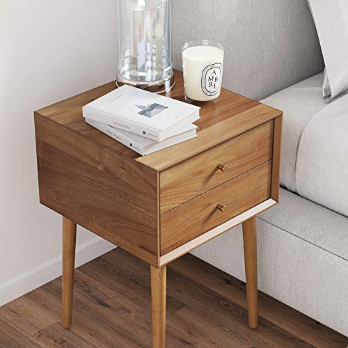 Nathan James Harper Modern Nightstand Side Accent or End Table with Storage Drawer, Set of 2, Oak Brown