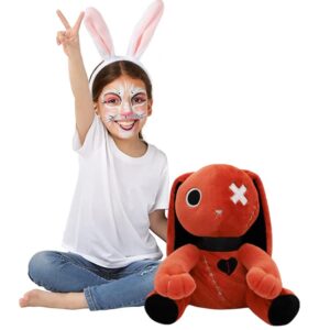 ELAINREN Red Goth Rabbit Stuffed Toy Creepy Scar Bunny Plush Crazy Rabbit Pillow Crazy Furry Bunny Plushie Halloween Gifts/11.8''