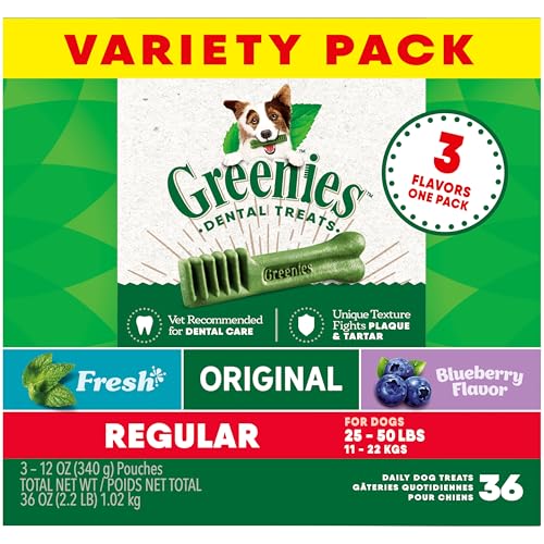 Greenies Regular Natural Dental Care Dog Treats, 36 oz. Variety Pack, 3 Packs of 12 oz. Treats