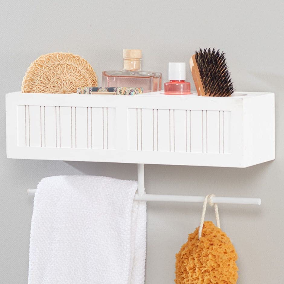 Beauty Wall Shelf with Towel Bar (White)