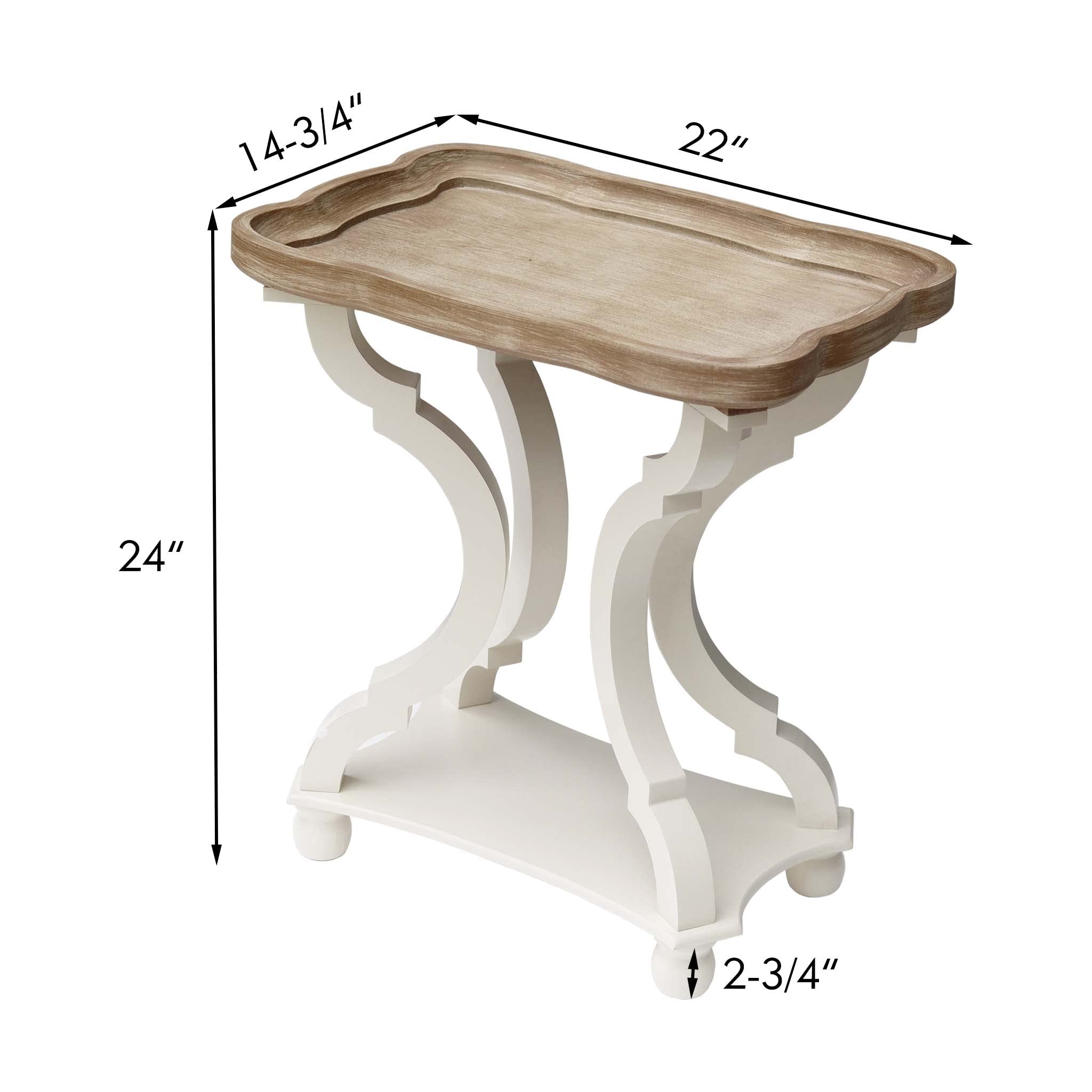 Farmhouse Accent Tables, Wood Side Table with Tray Top and Carved Concave Legs, Rustic Coffee Table for Living Room, Bedroom, Dining Room, French Country Furniture, White