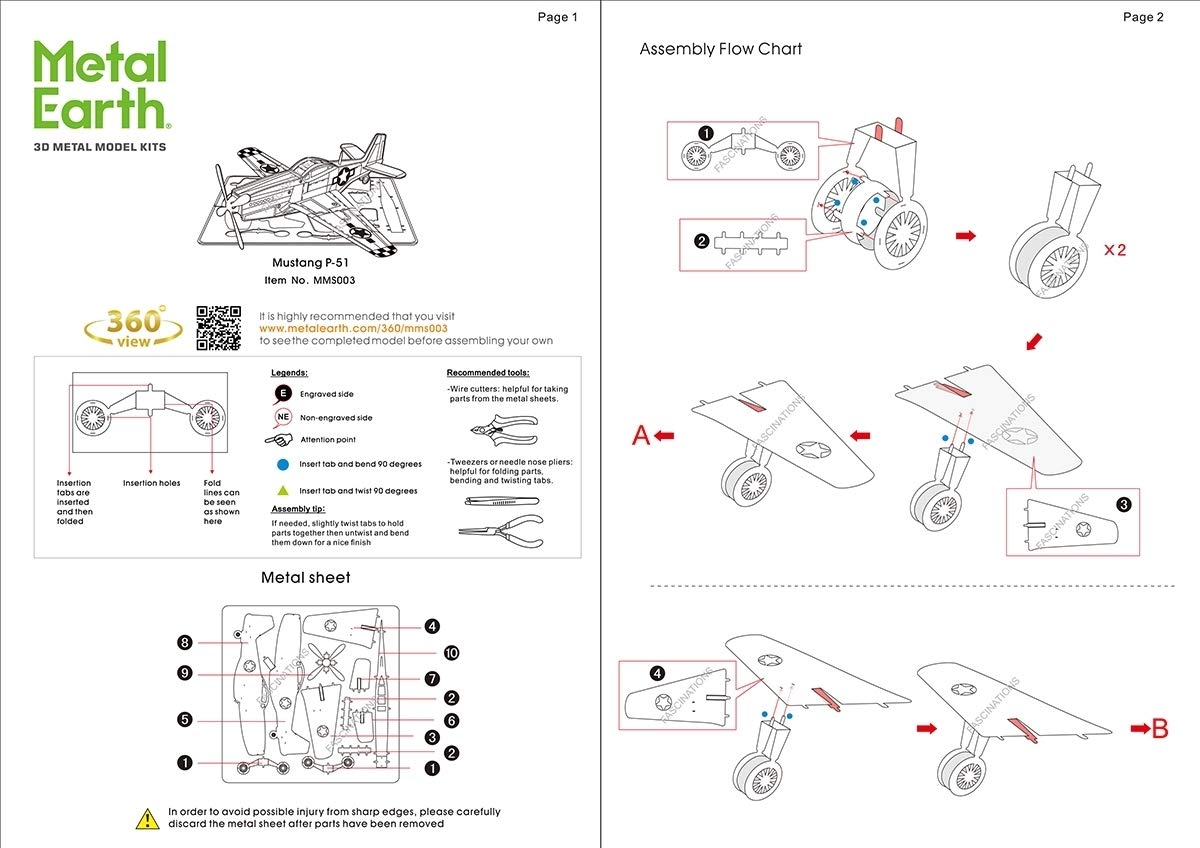 Metal Earth P-51 Mustang 3D Metal Model Kit Bundle with Tweezers Fascinations