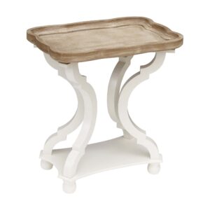 farmhouse accent tables, wood side table with tray top and carved concave legs, rustic coffee table for living room, bedroom, dining room, french country furniture, white