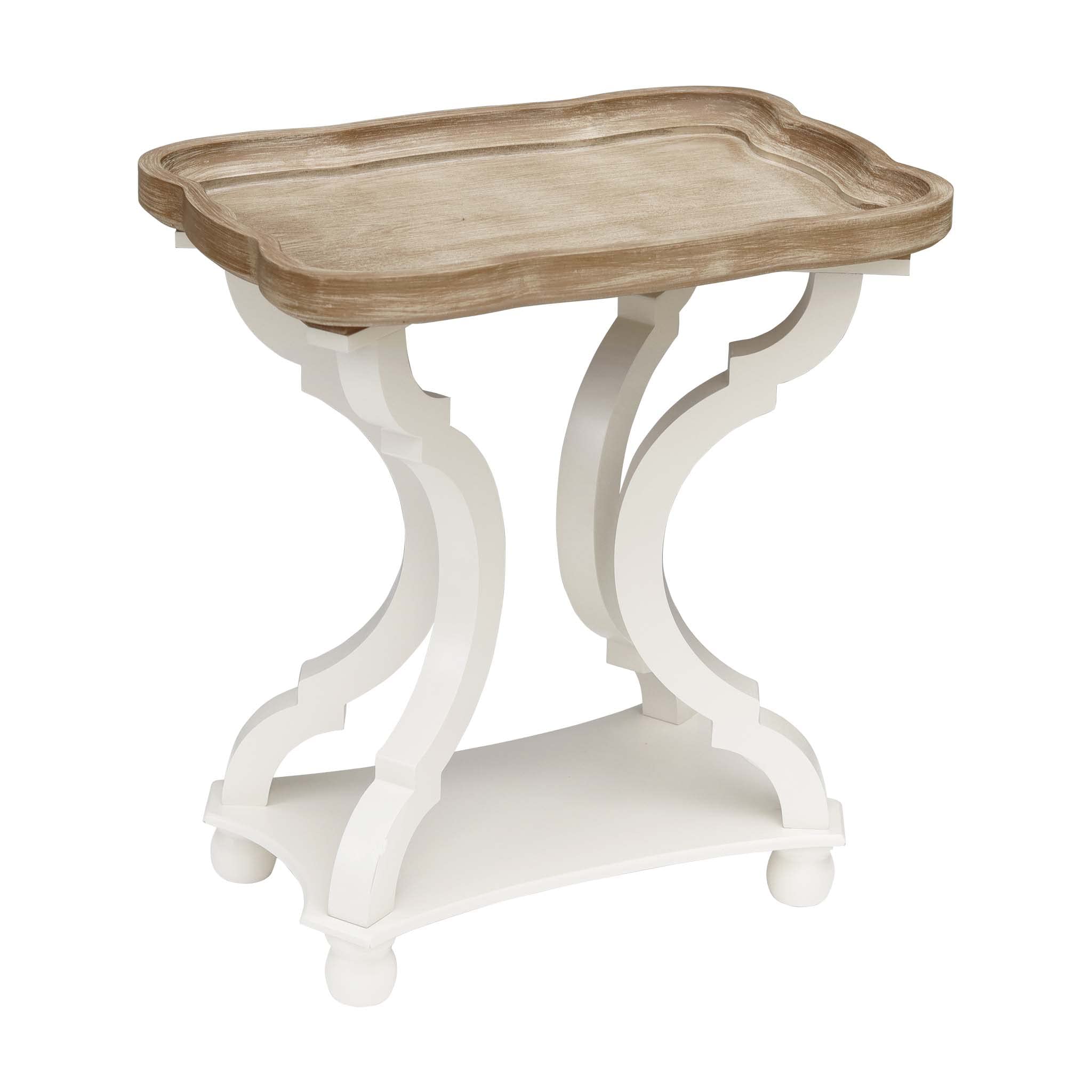 Farmhouse Accent Tables, Wood Side Table with Tray Top and Carved Concave Legs, Rustic Coffee Table for Living Room, Bedroom, Dining Room, French Country Furniture, White