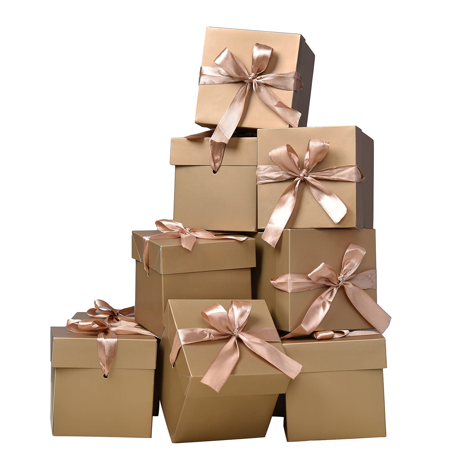 GP SUP 12 Pcs Squared Boxes with Lids & Ribbons,Gold Box for Christmas Gift Wrapping,Gift Boxes for Party(Gold, 6x6x6 Inch)