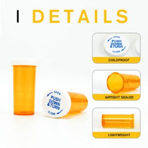 Pill Bottles with Child Resistant Cap, Prescription Vials - Push Down and Turn - Empty Medicine Plastic Containers Safety Cover for Personal Medication & Pharmacy (16dram, Amber, 12pcs)