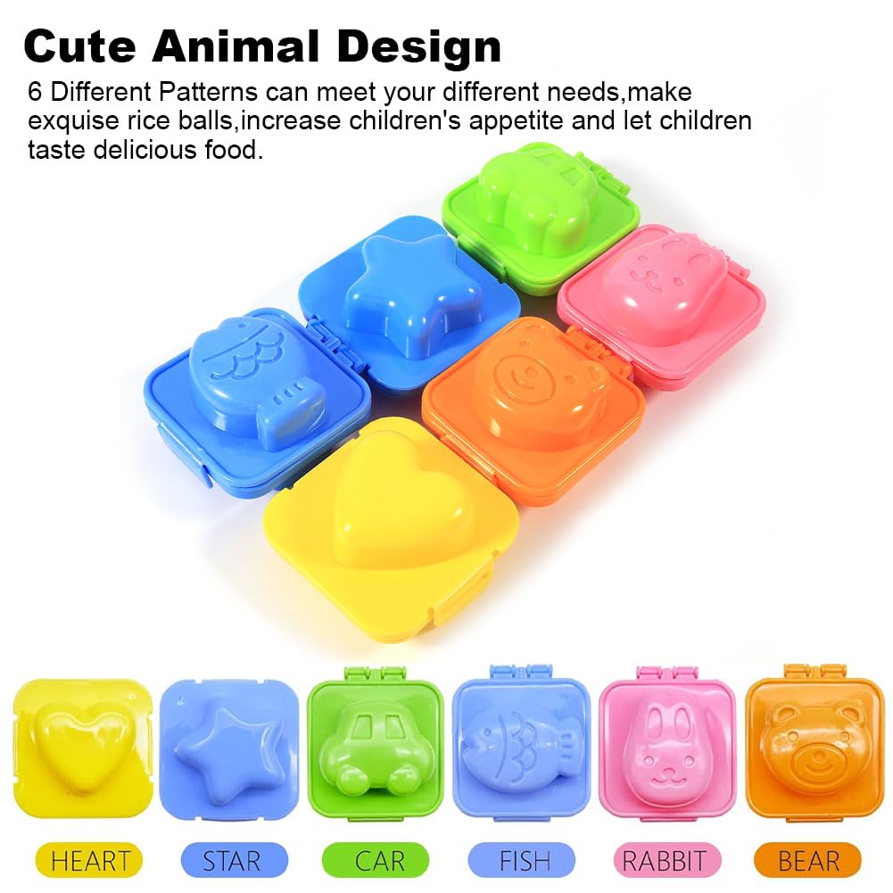 6 Pcs Cartoon Cute Boil Egg Mold, Egg Sushi Rice Mould Plastic Cake Chocolate Mold With Rabbit Bear Fish Car Star Love Heart Shape Decorating Fondant Cake Cookery Molds