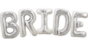 toniful 40 inch large silver bride balloons, giant jumbo helium foil mylar big bride balloons banner for wedding marriage bridal shower engagement bride to be party decorations and supplies