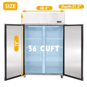 Aceland ARF-48B Reach-in Double door COMBO Refrigerator & Freezer 36 Cu. Ft. for Restaurant, Bar, Shop, Residential(Commercial Kitchen Equipment), Silver