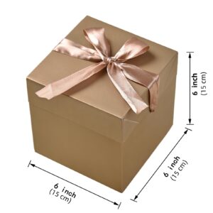 GP SUP 12 Pcs Squared Boxes with Lids & Ribbons,Gold Box for Christmas Gift Wrapping,Gift Boxes for Party(Gold, 6x6x6 Inch)