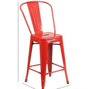 Flash Furniture Kai Commercial 24" High Indoor-Outdoor Counter Height Stool - Red Galvanized Steel Frame - Red Square All-Weather Poly Resin Seat - Removable Back