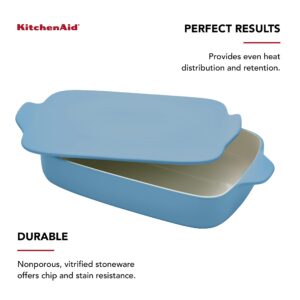 KitchenAid Rectangular Baker with Lid Vitrified Stoneware, 9in 13in 2.5in, Blue Velvet