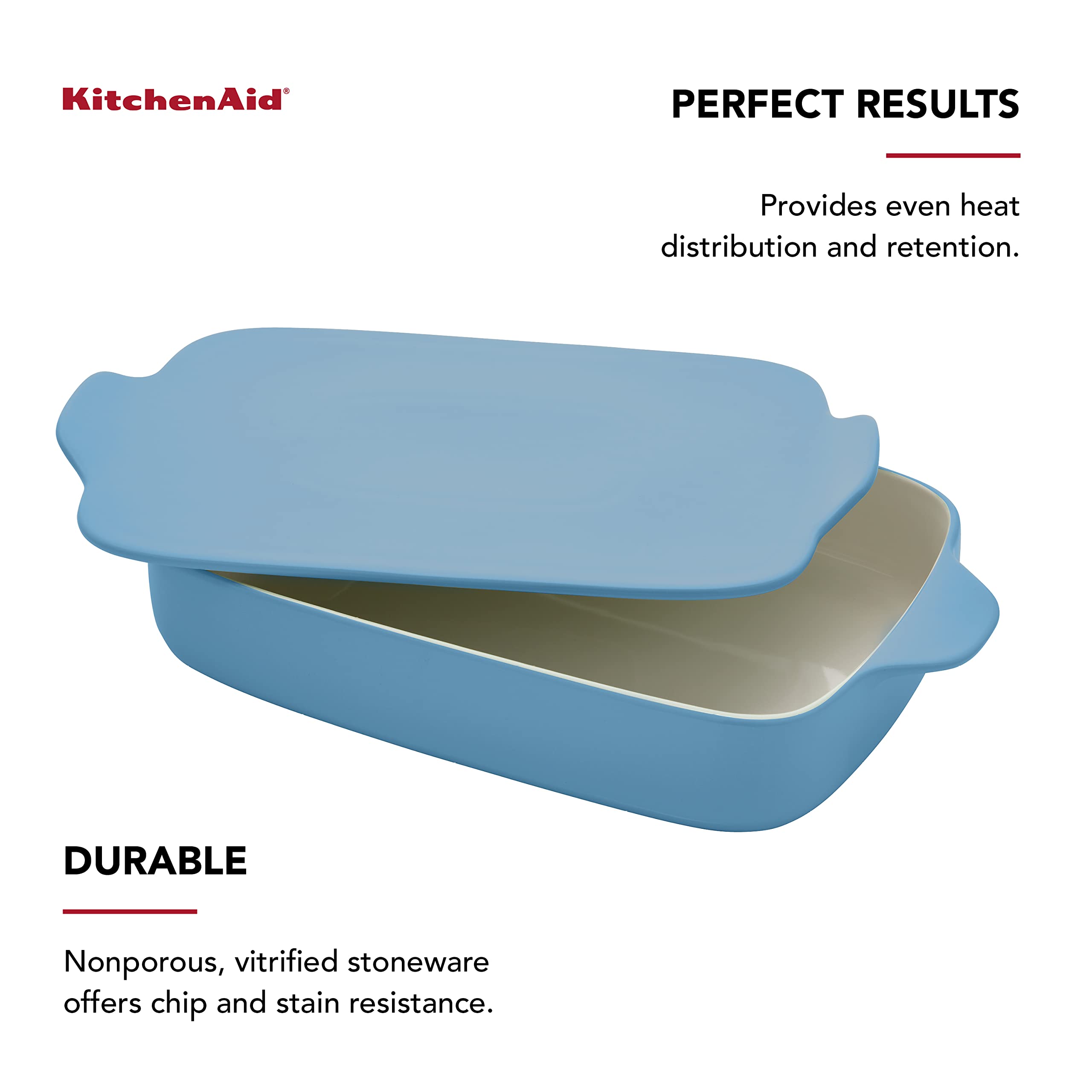 KitchenAid Rectangular Baker with Lid Vitrified Stoneware, 9in 13in 2.5in, Blue Velvet