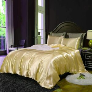 Opulence Bedding Silk Satin Duvet Cover Set Gold California King 3 Piece (Duvet Cover + 2 Pillowcases) Comforter Cover California King Size Zipper Closure