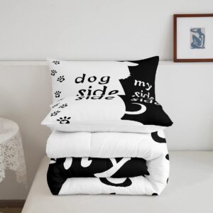 Erosebridal Dog Side and My Side Comforter Set King Size for Couple Women Girls Romantic Theme Bedding Black White Cute Dog Duvet Insert Teens Kids Kawaii Puppy Quilt Bedroom Decor Bedding