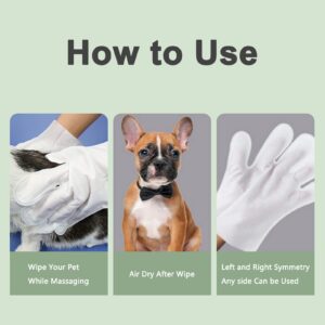 Pet Grooming Glove Wipes, 6pcs Rinse Free Cleaning Deodorizing Dog Cat Wipes for Face, Ear, Eye, Paws, Disposable Plant-Based Dog Bath Wipes, Hypoallergenic Cat Dog Cleaning Gloves Grooming Supplies