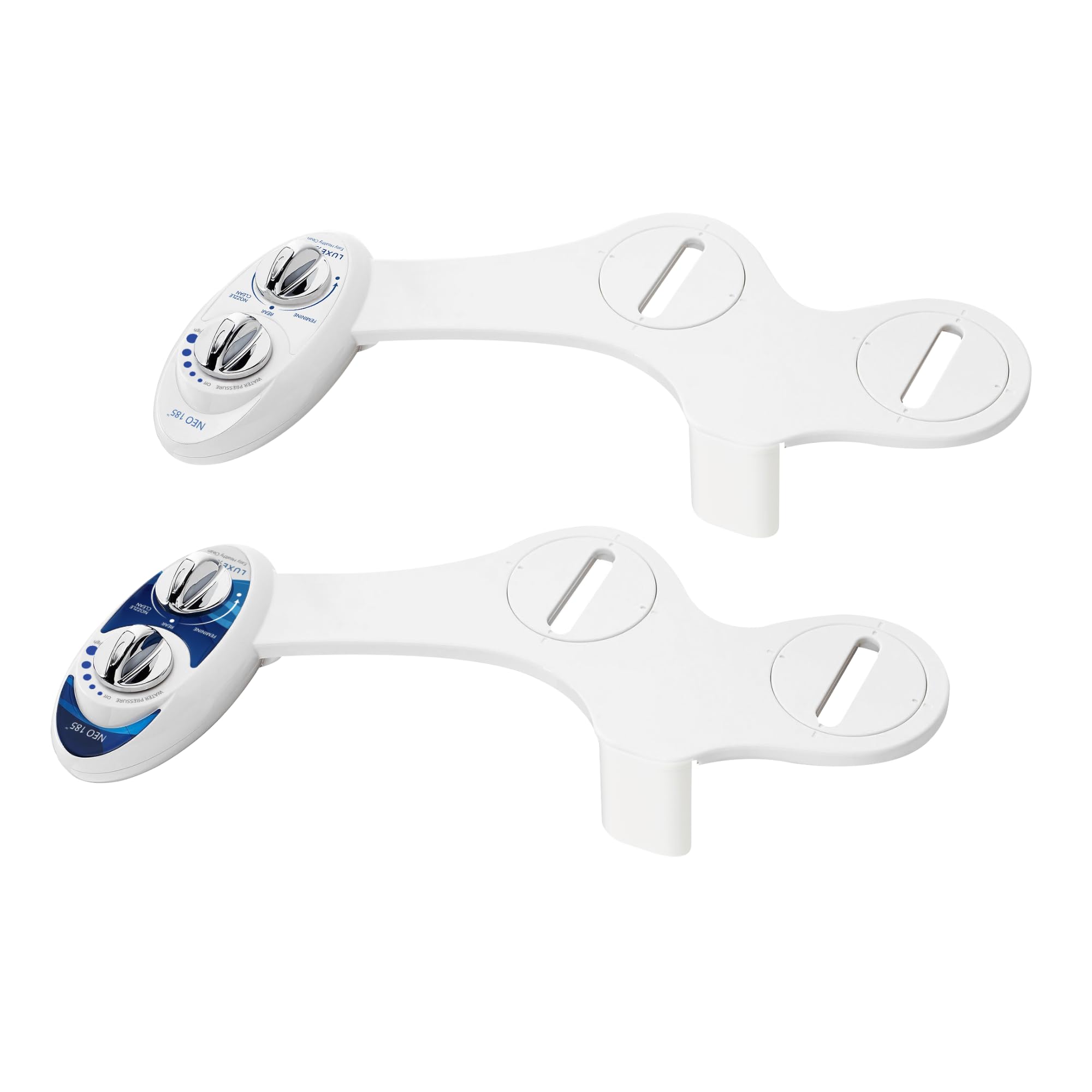 LUXE Bidet NEO 185 - Value Pack of 2 - Self-Cleaning, Dual Nozzle, Non-Electric Bidet Attachments for Toilet Seat (Blue and White)