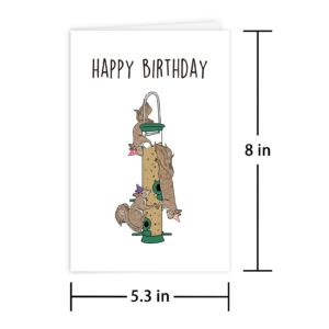 Leinessy Bird Feeder Happy Birthday Card, Funny Birthday Card for Dad Husband Friend, Lovely Squirrel Bday Card