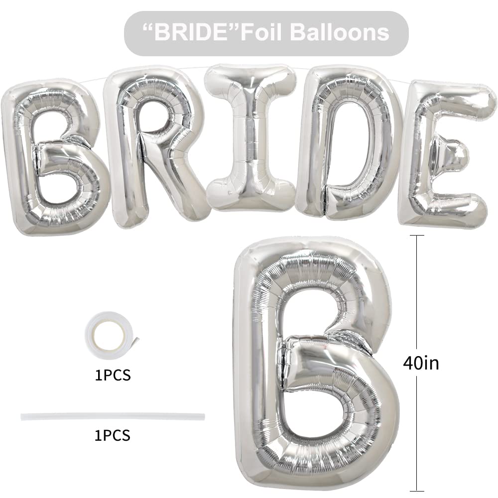 TONIFUL 40 Inch Large Silver Bride Balloons, Giant Jumbo Helium Foil Mylar Big Bride Balloons Banner for Wedding Marriage Bridal Shower Engagement Bride To Be Party Decorations and Supplies