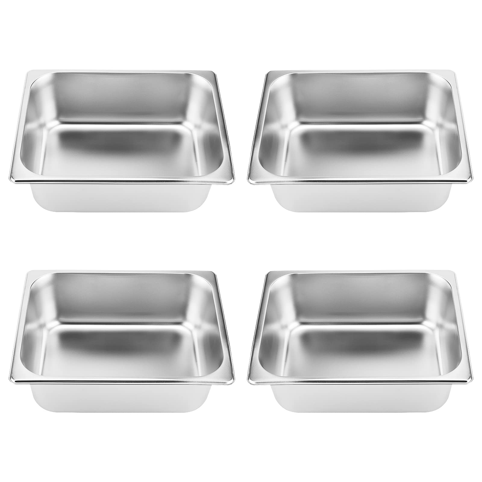 HOIGON 4 Pack 1/2 Size Steam Table Pan, 4 Inch Deep Stainless Steel Hotel Pan, Anti-Jam Steam Pan Half Size Hotel Pans for Buffet, Restaurants, Catering