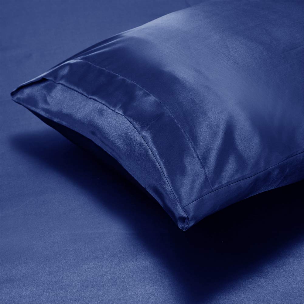 Opulence Bedding Silk Satin Duvet Cover Set Twin 3 Piece (Duvet Cover + 2 Pillowcases) Duvet Cover Twin Size Navy Blue Satin Comforter Cover Zipper Closure