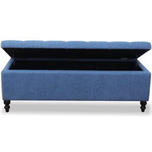 Storage Ottoman 50.2 Inches Upholstered Fabric Storage Ottoman Bench，Button Tufted Ottoman with Storage for Living Room，Bedroom End of Bed Bench Withstands 302lbs (Blue)