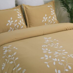 Dykoos Soft Brushed Microfiber Duvet Cover Set, Floral Branches Embroidered, Black and White, King Size with Zipper Closure and Corner Ties, 1 Duvet Cover and 2 Pillow Shams