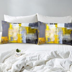 Grunge Oil Painting Sheet Set for Kids Youth Adult,Grey Yellow White Ombre Bed Sheets Queen Size,Graffiti Watercolor Painted Bedding Set,Mid Century Fitted Sheet + Flat Sheet + 2 Pillow Shams