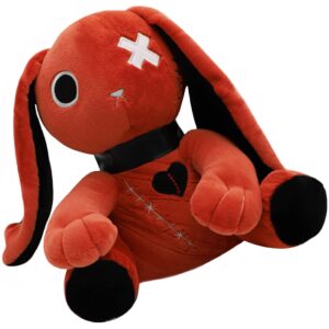 elainren red goth rabbit stuffed toy creepy scar bunny plush crazy rabbit pillow crazy furry bunny plushie halloween gifts/11.8''