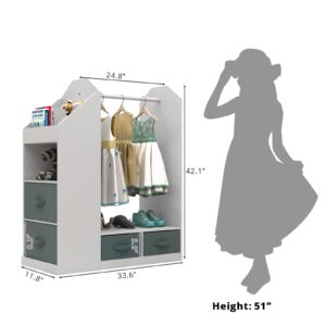 Karl home Dress up Storage w/Mirror, Kids Costume Organizer, 42.13 Inch Portable Closets with Large Storage Space, Open Storage Space, for Children Bedroom Party Nursery, White