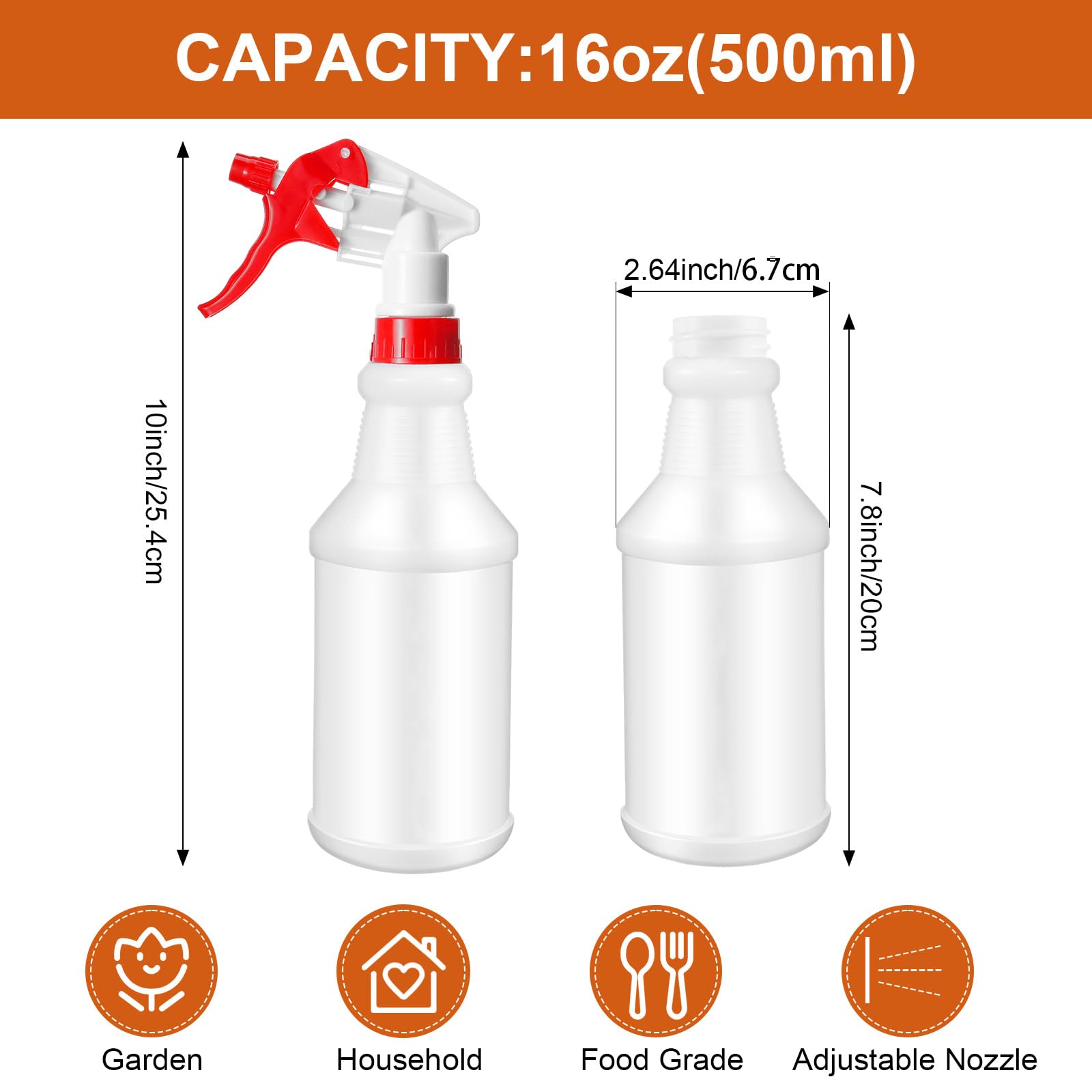 Eccliy 12 Pcs 16 Oz Plastic Spray Bottle, Empty and Reusable for Cleaning, Water, Auto Details or Bathroom and Kitchen, Commercial and Residential(Red)