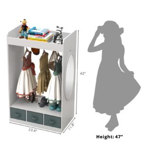 Karl home Large Dress up Storage w/Mirror, Kids Costume Organizer, Portable Closets with 3 Non-Woven Drawers, Kids Costume Closet Open Storage Space, for Children Bedroom Party Nursery, White