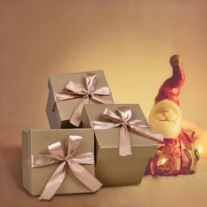 GP SUP 12 Pcs Squared Boxes with Lids & Ribbons,Gold Box for Christmas Gift Wrapping,Gift Boxes for Party(Gold, 6x6x6 Inch)