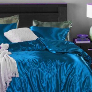 Satin Duvet Cover Set Full 82 x 86 Inches 3 Piece ( Duvet Cover + 2 Pillowcases ) Duvet Cover Full Size Turquoise Stain-Resistant Satin Comforter Cover Zipper Closure