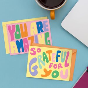 S&O Fun Thank You Cards with Envelopes - Assorted Thank You Cards to Express Gratitude - Thank You Notes with Envelopes Set of 24 - Gratitude Note Cards with Envelopes in Pop Colors to Mix & Match