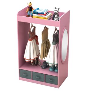 guangshuohui costume organizer,costume rack, dress up storage with mirror and storage bin,open hanging play armoire dresser with mirror,pretend storage closet for,costume storage dresser-pink