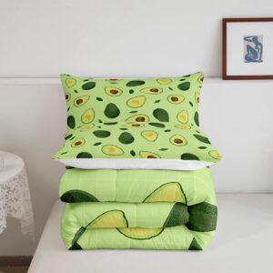 Manfei Fruits Theme Comforter Set Twin Size, Green Avocado Bedding Set 2pcs for Kids Boys Girls Room Decor, Plaid Grid Print Quilt Set with 1 Pillowcase