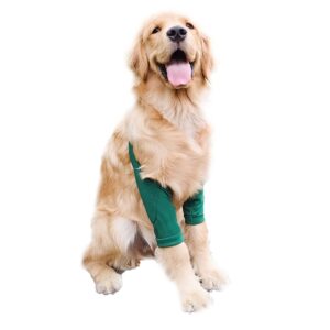 hdkuw dog elbow protector, dog front leg recovery sleeve for prevent licking wound, elbow sleeves with mesh pad for medium large dogs green xl