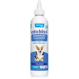 Oticbliss Advanced Cleaning Wipes XL (60 Ct) and Oticbliss Advanced Cleaning Flush (8 oz) Bundle Complete Dog Ear Care with Dog Ear Cleaning Wipes Plus Ear Cleaning Solution for Dogs