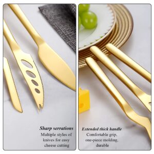 Kyraton Gold Cheese Knife Set of 3, Ergonomic Design Titanium Golden Plated Cheese Slicer, Butter Knife Spreader, Cheese Cutter, Cheese Knives for All Type of Cheese