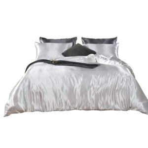 opulence bedding silk satin duvet cover set white california king 3 piece (duvet cover + 2 pillowcases) comforter cover california king size zipper closure