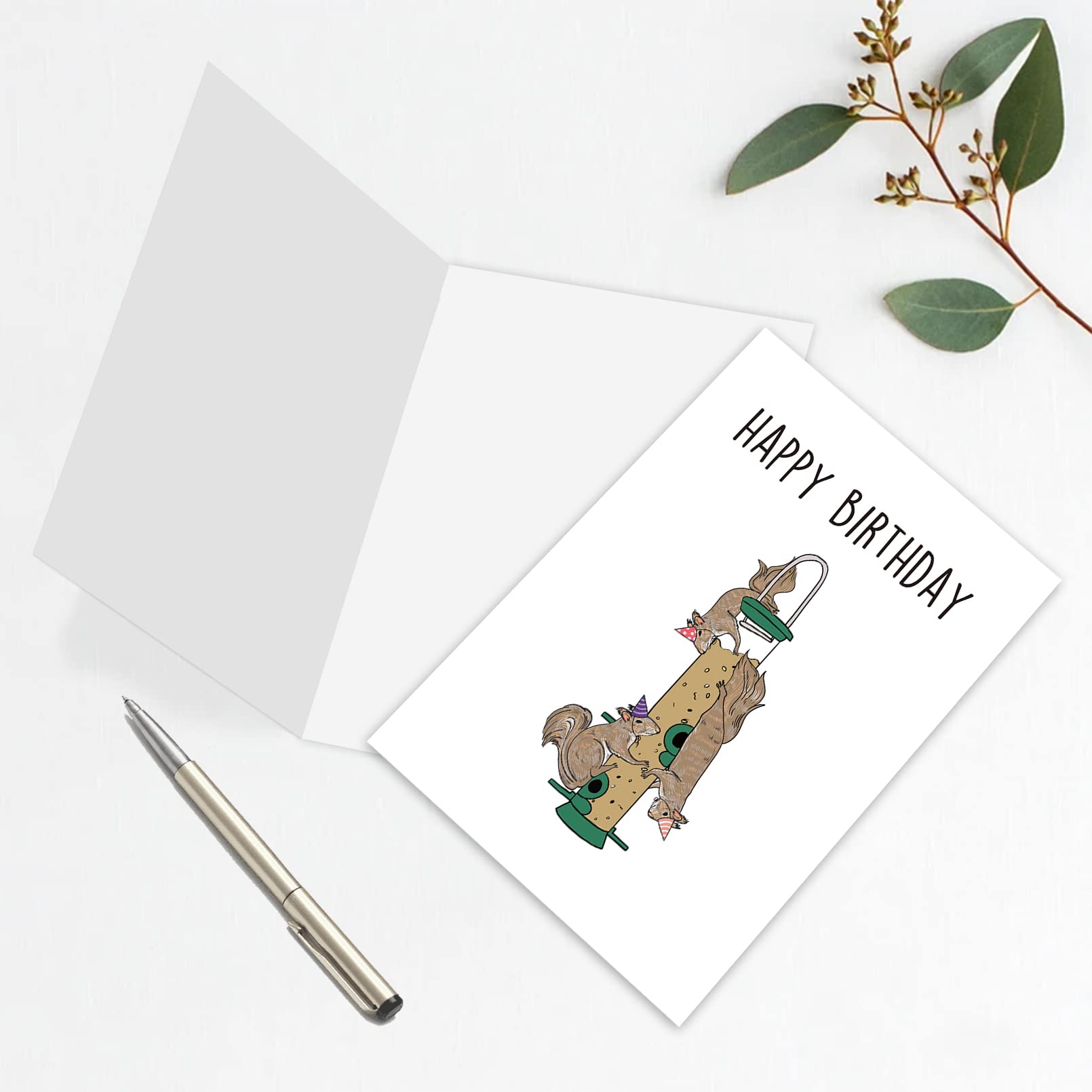 Leinessy Bird Feeder Happy Birthday Card, Funny Birthday Card for Dad Husband Friend, Lovely Squirrel Bday Card