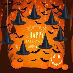 8Pcs Halloween Black Witch Hat Costume Accessories Decorations Hanging Witch Hat 32 Pcs 3D Bats Indoor Outdoor Halloween Decorations