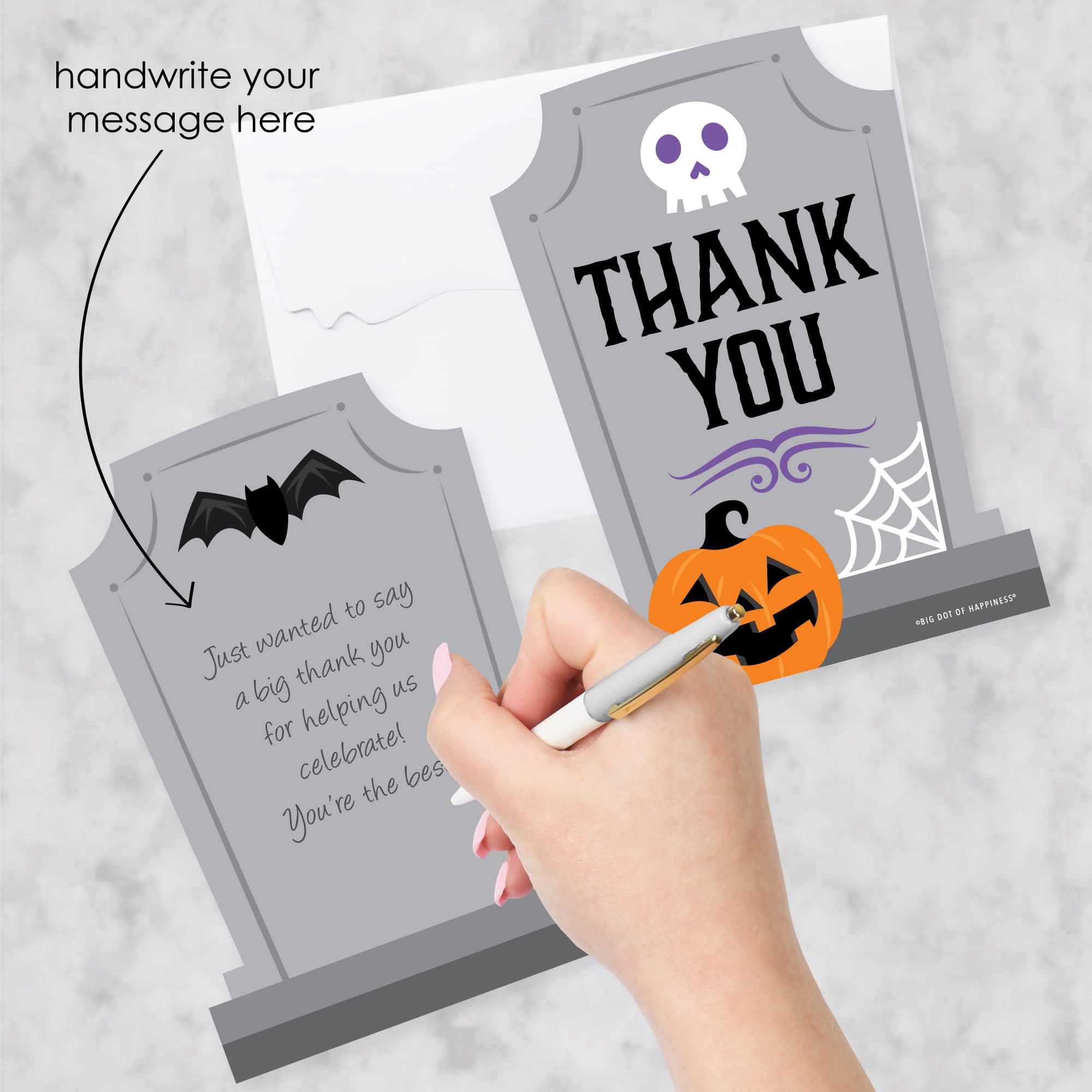 Big Dot of Happiness Cute and Colorful Tombstones - Shaped Thank You Cards - Kids Halloween Party Thank You Note Cards with Envelopes - Set of 12