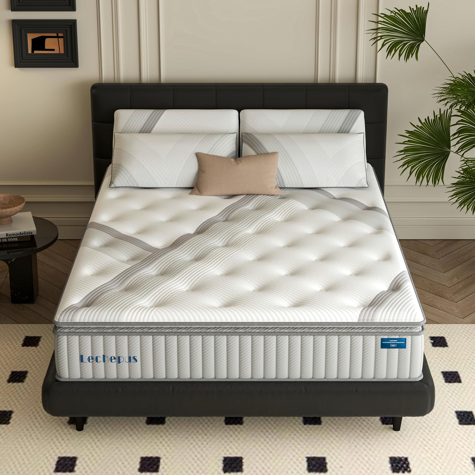 Lechepus Calking Mattresses, 12 Inch Cooling Gel Memory Foam Hybrid Mattress with Individual Pocket Springs for Back Pain Relief, Medium Feel California King Size Bed Mattress in Box, 76"x80"x14"