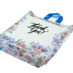 Infinite Pack 18" x18"(100pcs) Floral Thank You Bag with Soft Loop Handle & Bottom Gusset - 2.35 Mil Thick Plastic Merchandise Shopping Bag for Goodies, Clothing, Shower Gift, Retail Boutique Bags