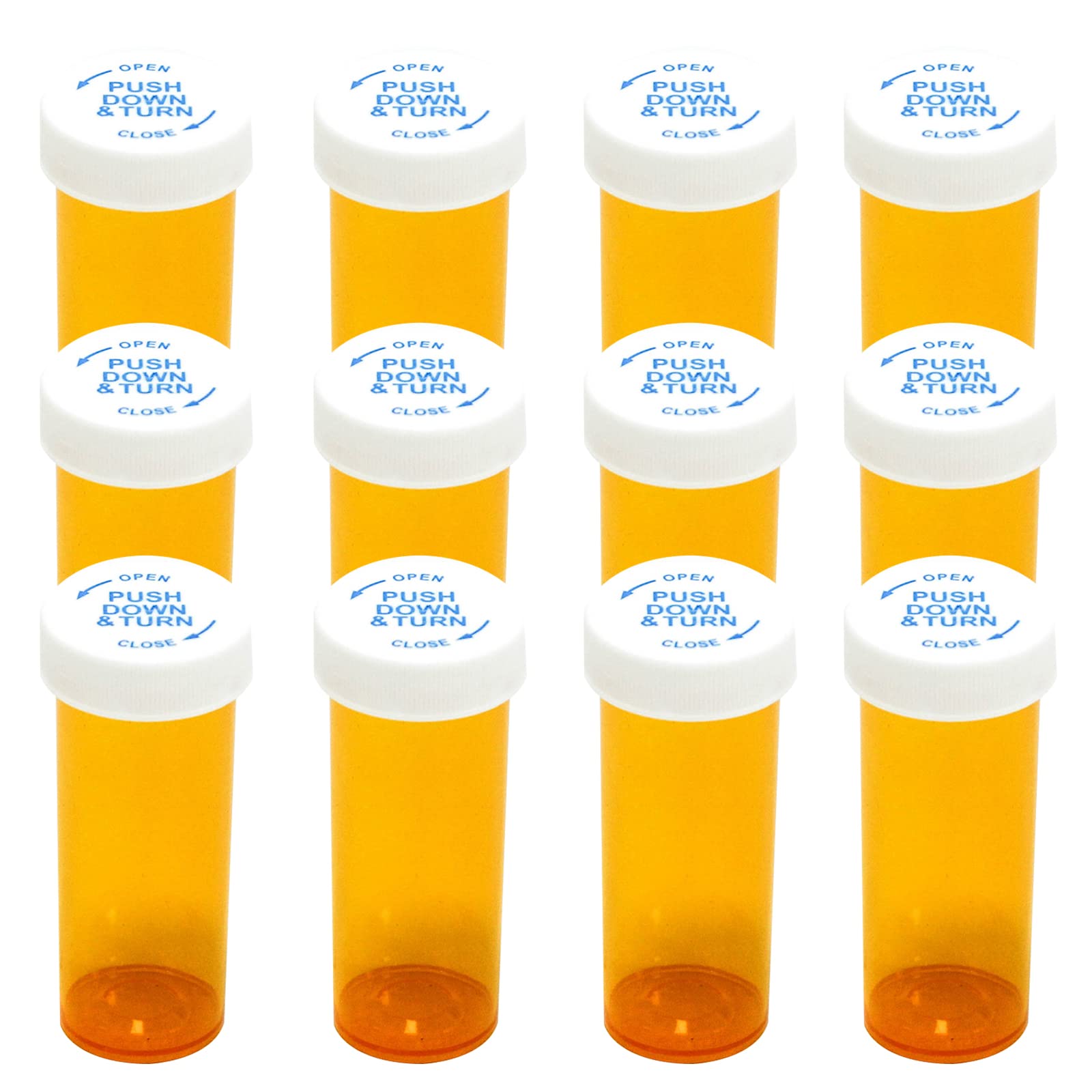 Pill Bottles with Child Resistant Cap, Prescription Vials - Push Down and Turn - Empty Medicine Plastic Containers Safety Cover for Personal Medication & Pharmacy (16dram, Amber, 12pcs)